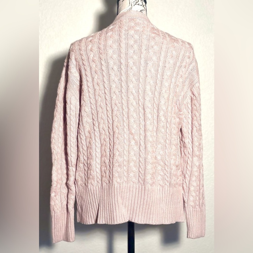 Anne Klein Ballet Pink Cable Knit V-Neck Cardigan Fancy Rhinestone Buttons NWT - Picture 5 of 7